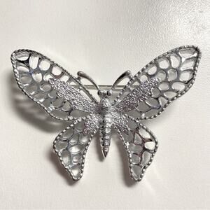 Sarah Coventry Butterfly Vintage Silver Tone Madame Brooch Pin Boho